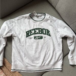 Large Reebok Men's Light Gray Crewneck Sweater with Green Accents sz L